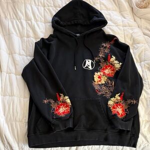 Black Floral Embroidered Hoodie